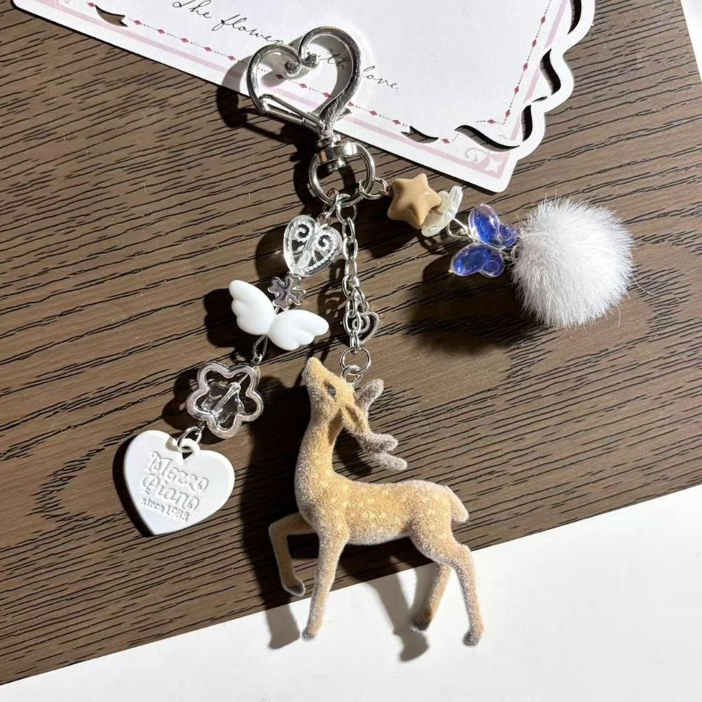 Portable Fawn Keychain Handmade Phone Charms Sweet Deer Keychain Christmas Gift