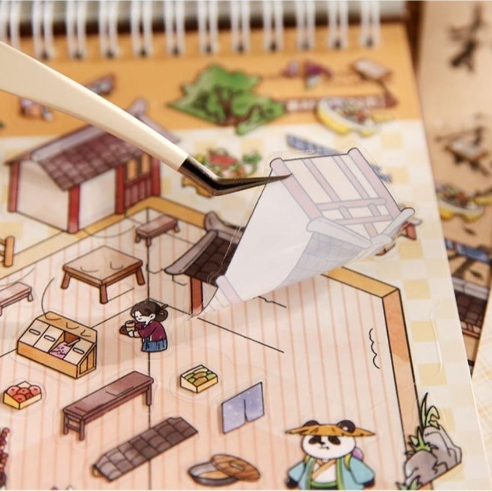 Miniature House Ancient-Style Stickers Cabin Scene DIY Decoration Stickers  Scrapbooking
