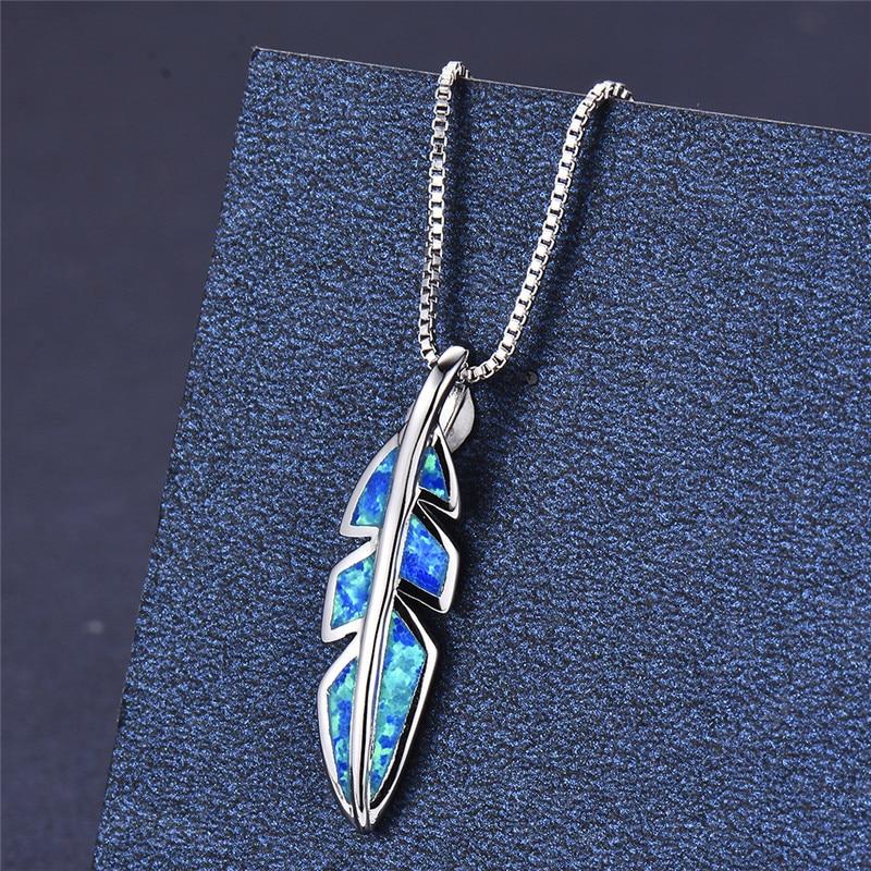 Red/Blue/Green Fire Opal Leaf Pendant Necklaces For Women 925 Sterling Silver Feather Jewelry Female Chain Wedding Necklace