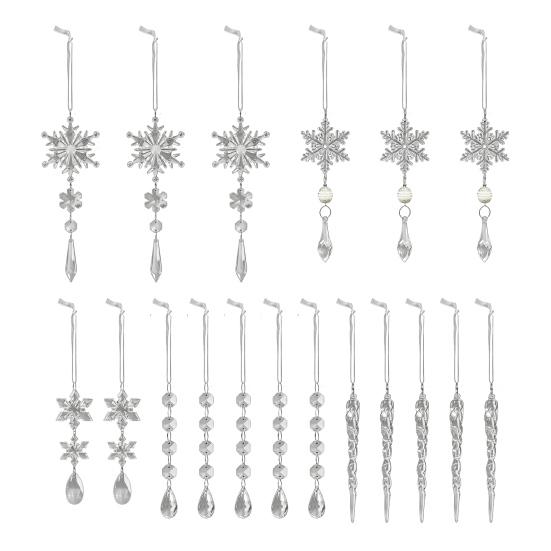 18 Pcs Crystal Christmas Ornaments for Tree Clear Acrylic Snowflake Icicle Hanging Ornaments with Drop Pendants Winter Wonderland