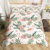 Flamingo Duvet Cover Green Palm Leaves Flowers Print Comforter Cover King for Girls WomenRomantic Bedding Set with 2 Pillowcase