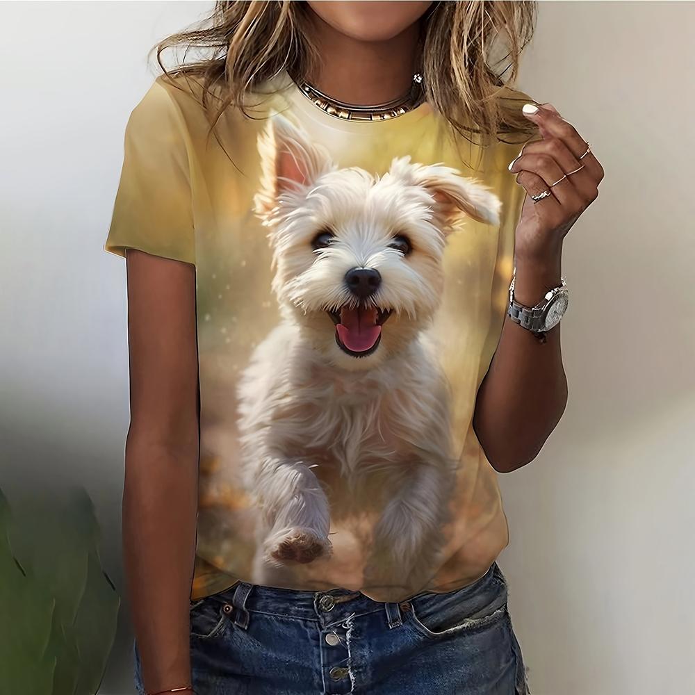 Женская футболка с 3d кавайным принтом собаки, женская футболка с коротким рукавом и круглым вырезом, хип-хоп, модные негабаритные топы в уличном стиле с забавным узором