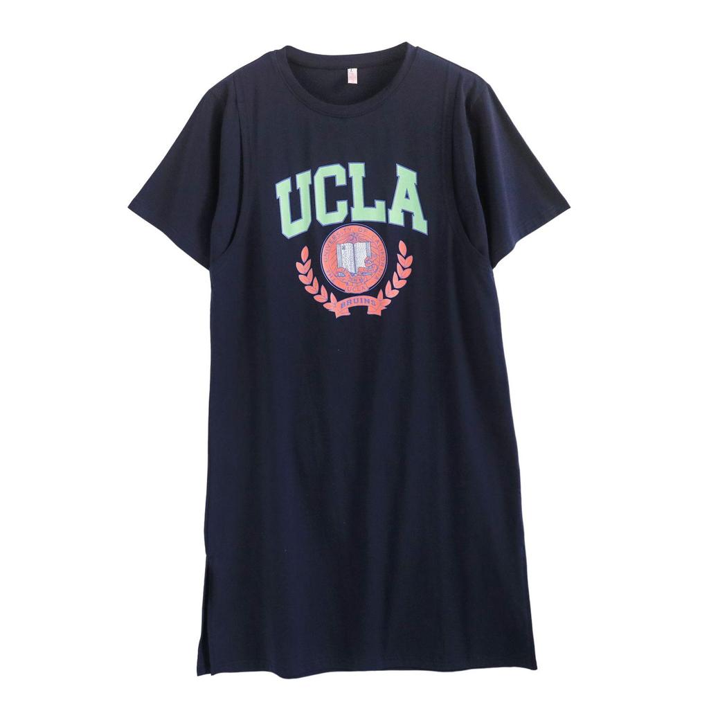 Платье для кормления грудью из чистого хлопка с коротким рукавом - Ночная сорочка средней длины для беременных/послеродовая для стильной мамы