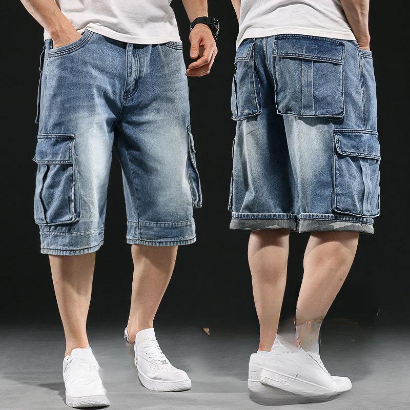 Мужские широкие джинсовые шорты с несколькими карманами 7 Point Work Cargo Jeans Shorts Fat Plus Size Denim Shorts Male