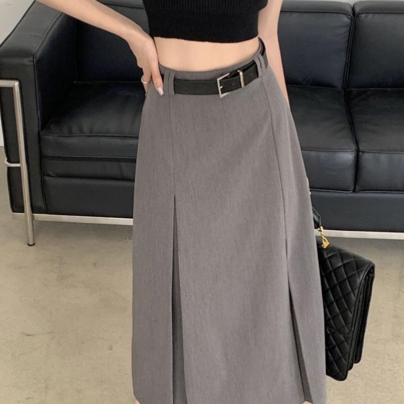 Длинная юбка с высокой талией для женщин, плиссированная юбка в консервативном стиле, серая модная женская одежда в корейском стиле Y2k