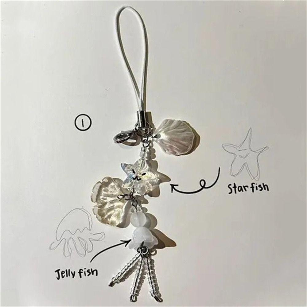 Ocean Style Jelly Fish Pendant Cellphone Strap Mobile Phone Chain Y2K Phone Lanyard Bag Keychain