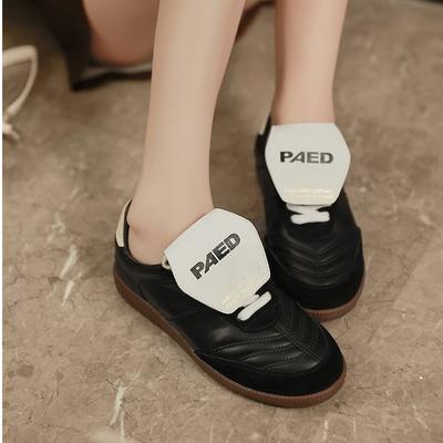 Версия из коровьей кожи~ ретро флип немецкие тренировочные туфли женские 2025 новые универсальные с круглым носком на шнуровке повседневные спортивные туфли туфли Форреста Гампа