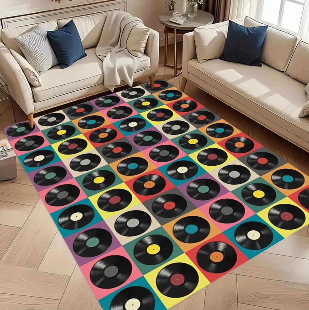 Chic Retro Groovy Vinyl Record Theme Decor Rug for Living Room Bedroom Leisure Area Home Decor Comfortable Non Slip Durable