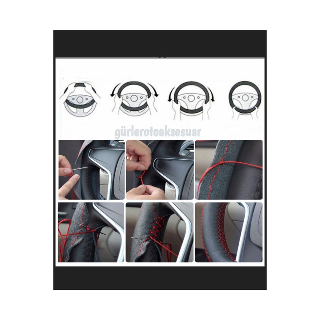 Fiat Doblo Compatible Leather Steering Wheel Cover With Studs Alkantra-carbon Blue Ring