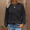 Женские топы с круглым вырезом и длинным рукавом, однотонная свободная футболка, эластичная повседневная блузка, повседневная одежда