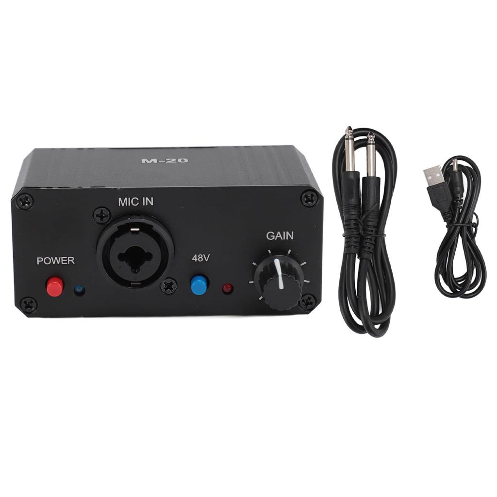 Microphone Microphone Gain Booster for Dynamic Condenser Microphones with 48V Phantom Power and XLR for Live and Recording Preamp, Output, Podcasting,