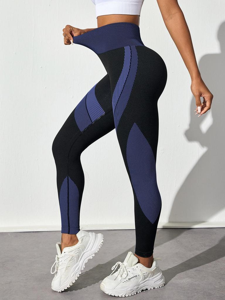Seamless High-Waist Colorblock Yoga Pants: Women's Breathable, Butt-Lifting, Black Striped Sportswear