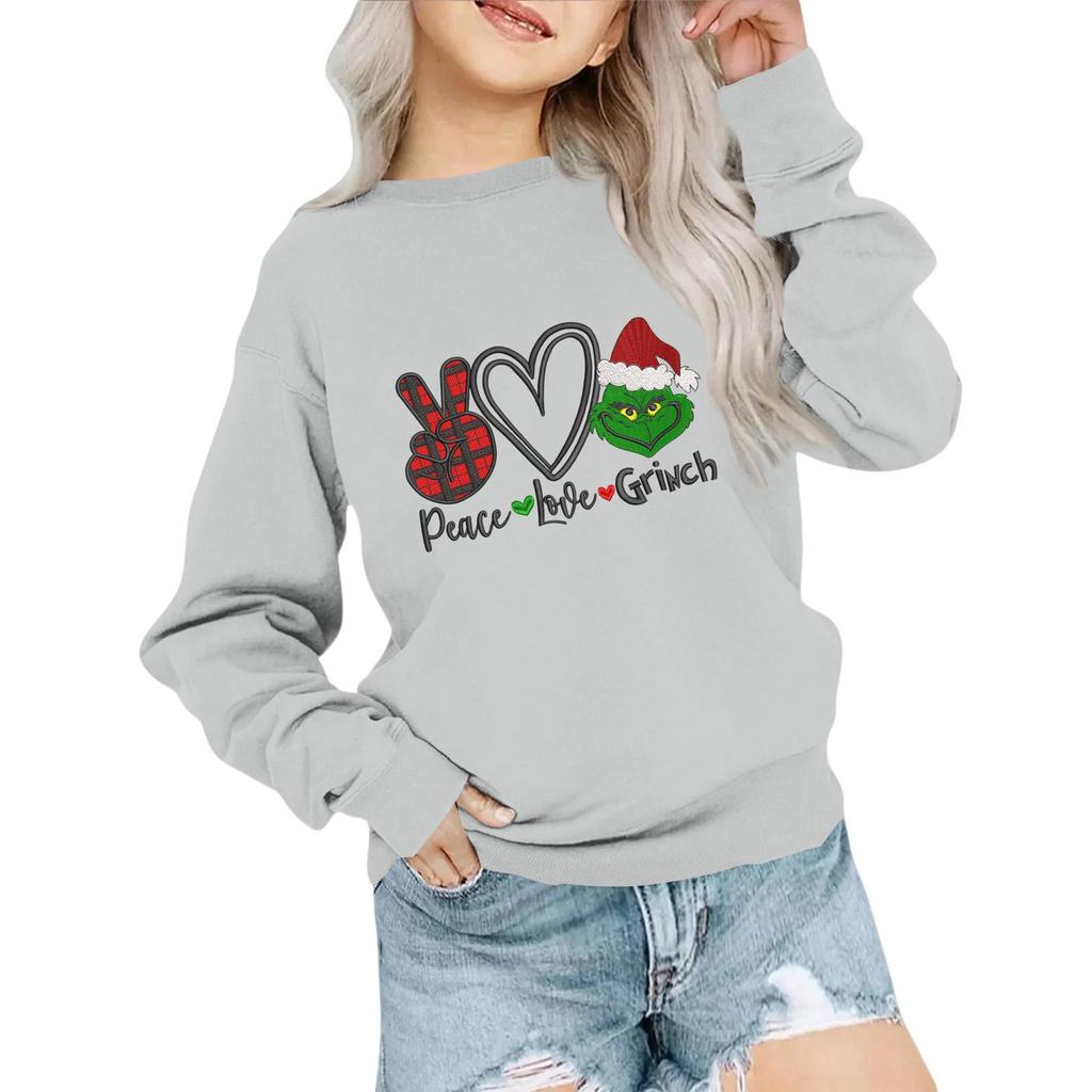 Kids' Fashion Loose-Fit Casual Long-Sleeve Christmas Print Oversized Crewneck Sweatshirt