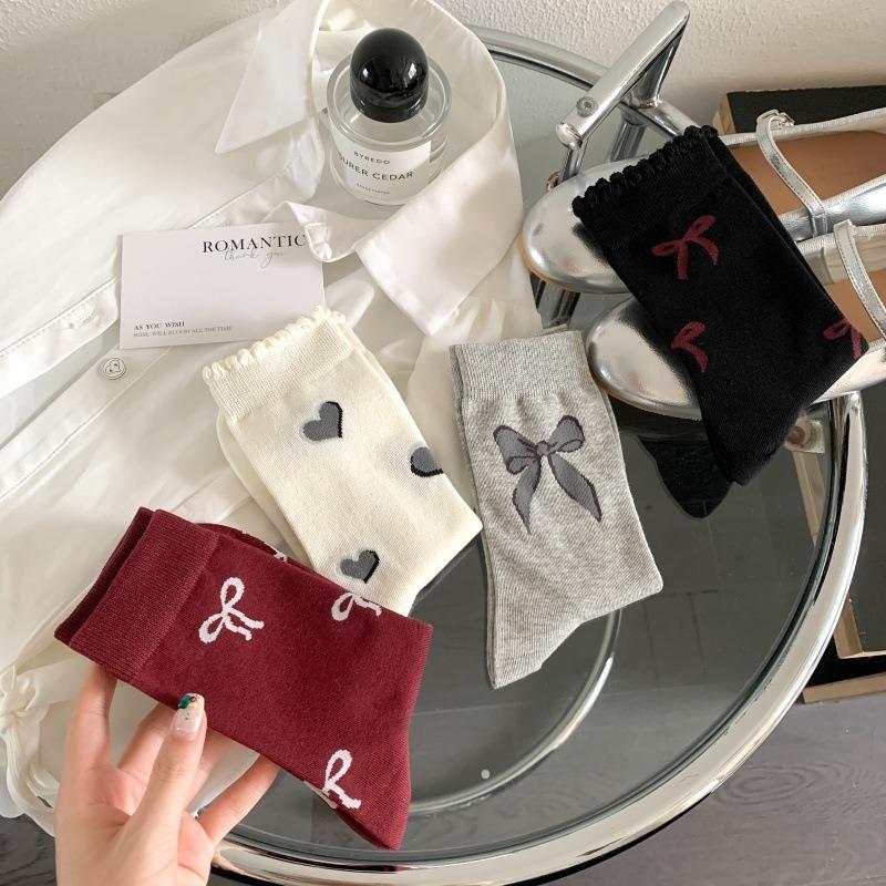 Женские весенне-осенние носки-гольфы с бантиком, милые и сладкие