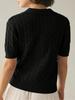 Women's Cable Knit V Neck Short Sleeve Pullover Sweater Solid Lapel Detail Casual Top