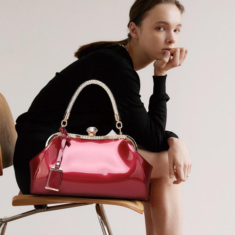 Fashionable Patent Leather Glossy Women's Bag, Red Grand Handbag, Women's One Shoulder Diagonal Cross Bag