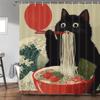 Funny Japanese Cat Shower Curtain Vintage Fun Cool Cute Black Cat Art Shower Curtain Asian Japan Sunset Anime Ocean Wave Unique