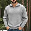 Men S Striped Knit Sweater Lapel Collar Long Sleeve European Size Fashionable