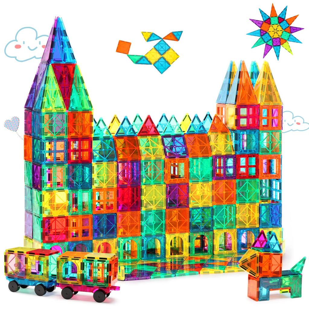 Gemmicc 100PCS Magnetic Tiles Building Blocks for Kids STEM Approved Educational Toys Magnetic Puzzle Building Blocks for Boys Girls Comes with 2 Cars