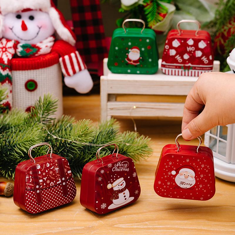 Christmas Tinplate Gift Boxes Cartoon Pattern Santa Claus Snowman Candy Chocolates Cookies Handheld