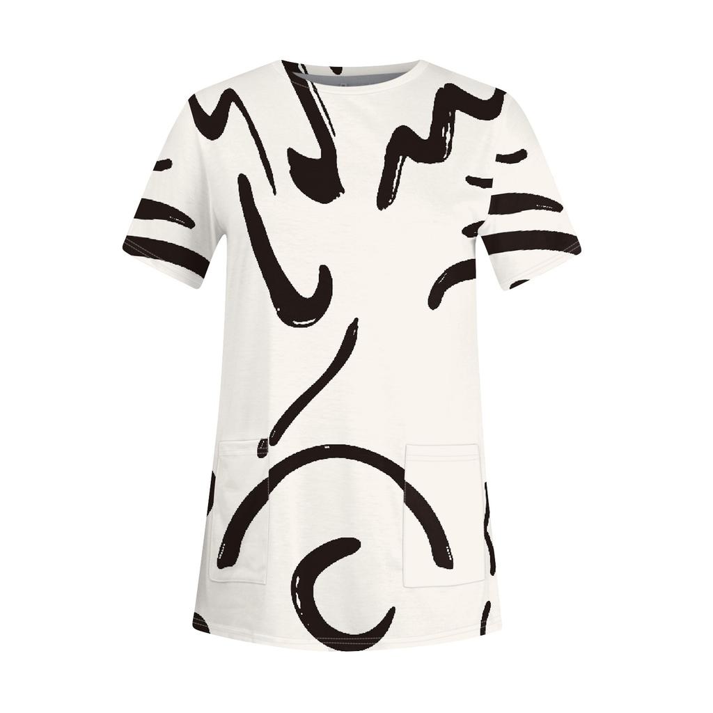 Жен. Футболка Футболка С принтом С короткими рукавами Повседневные Выходные Мода Классический Круглый вырез Карманы Обычный Топ