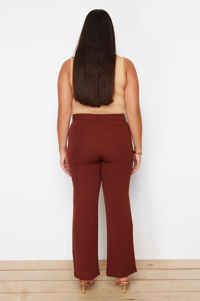 Женские стильные черные тканые брюки больших размеров с высокой талией в рубчик и расклешенными штанинами