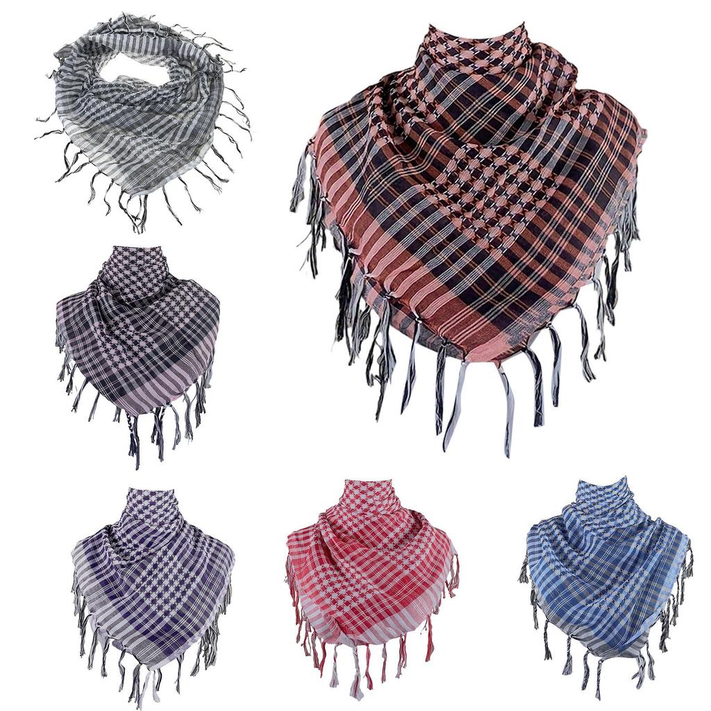 Shemagh Desert Scarf Colorblock Houndstooth Pattern Arab Keffiyeh Shawl Wrap with Tassels Scarves Bandana Head Wraps