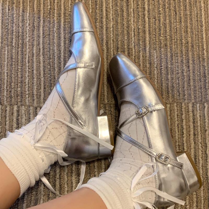 Women Double Buckle Ballet Shoes Women Autumn New Flat Shoes Fashion Elegant Mary Jane Shoes Ladies Square Toe Dress Ballerinas