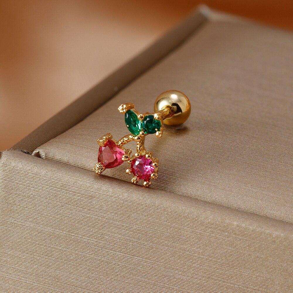 Fashion Stainless Steel Mini Zirconia Stud Earrings For Women Luxury Cute Fruits Helix Tragus Piercing Earrings Party Jewelry