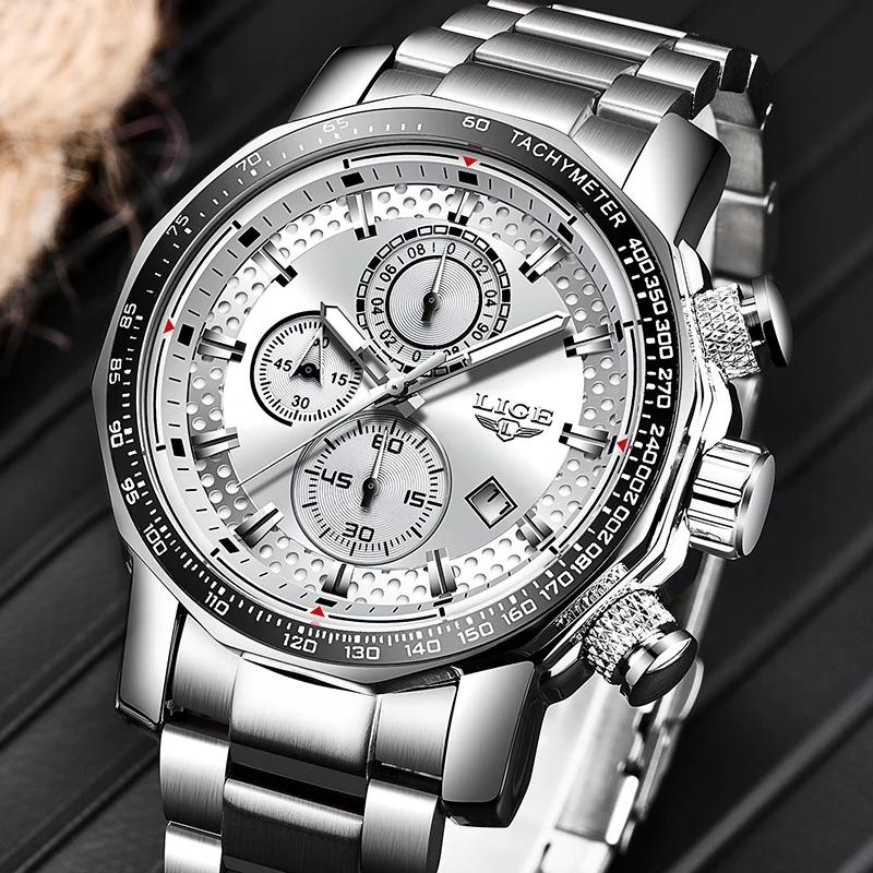 LIGE Watches for Men New Business Sport Chronograph Quartz Wristwatch Clock Waterproof Big Dial Male Watch Reloj Hommes+BOX