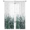Рождественские акварельные оконные шторы из соснового леса для гостиной, спальни, современные тюлевые шторы из вуали, украшения