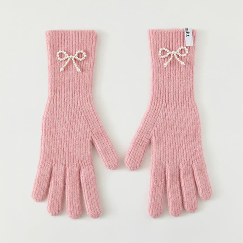 Adit Перчатки из ленты с жемчугом_розовые