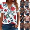 Women's Summer Floral Print Short Sleeve V Neck Shirt Business Casual Loose T-Shirt Trendy Fashion Clothing Tops