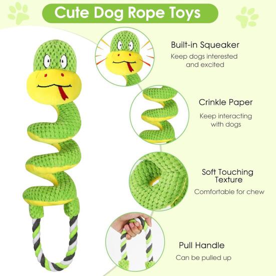 Squeaky Dog Chew Toy with Crinkle Paper Plush Giraffe/Snake Shape Tug of War Toy Interactive Stuffed Animal Pull Toy for Small Medium Large Dogs