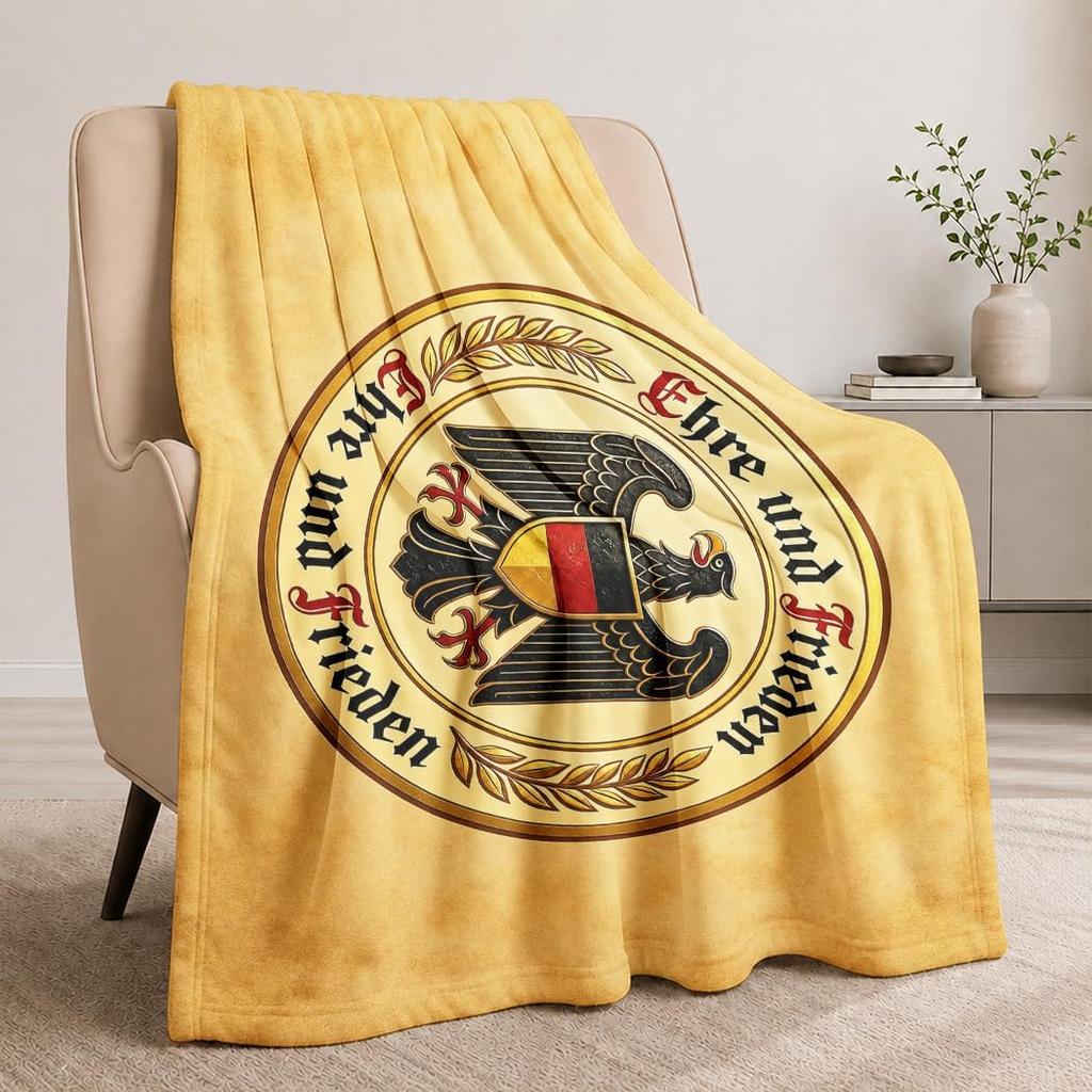Vintage Eagle Emblem Flannel Throw Blanket Retro Badge Pattern Print Soft Warm Blanket for Sofa Bedroom Home Decor Gift