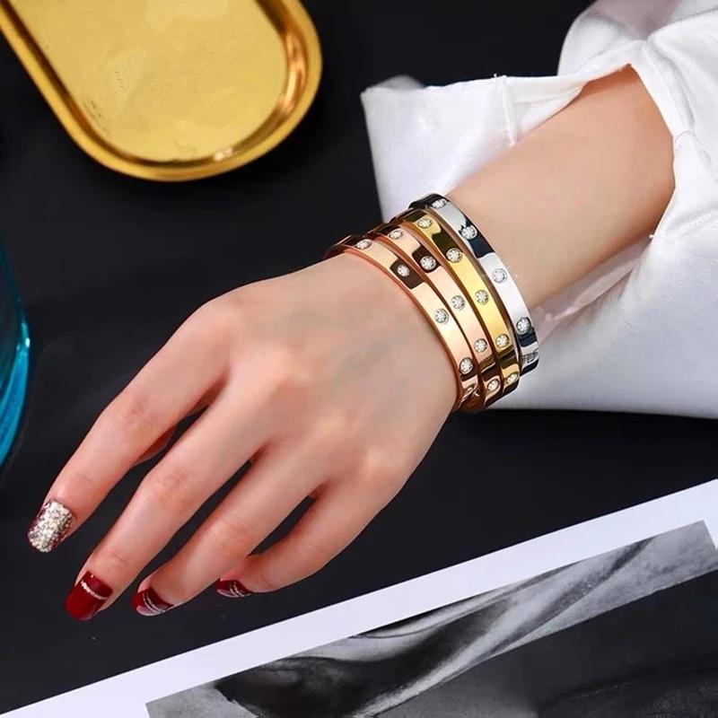 Браслеты для женщин, браслеты Love с кристаллами и кубическим цирконием, роскошные брендовые модные браслеты из нержавеющей стали для влюбленных, индийские ювелирные изделия, подарок