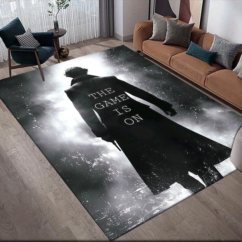 Sherlock Flannel Printed Carpet, Home Sofa Decoration for Living Room & Bedroom, Non‑Slip Play Flannel Floor Mat for Game Room