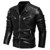 Winter Black Leather Jacket Men Fur Lined Warm Motorcycle Jacket Slim Street Fashion BLack Biker Coat Pleated Design Zipper