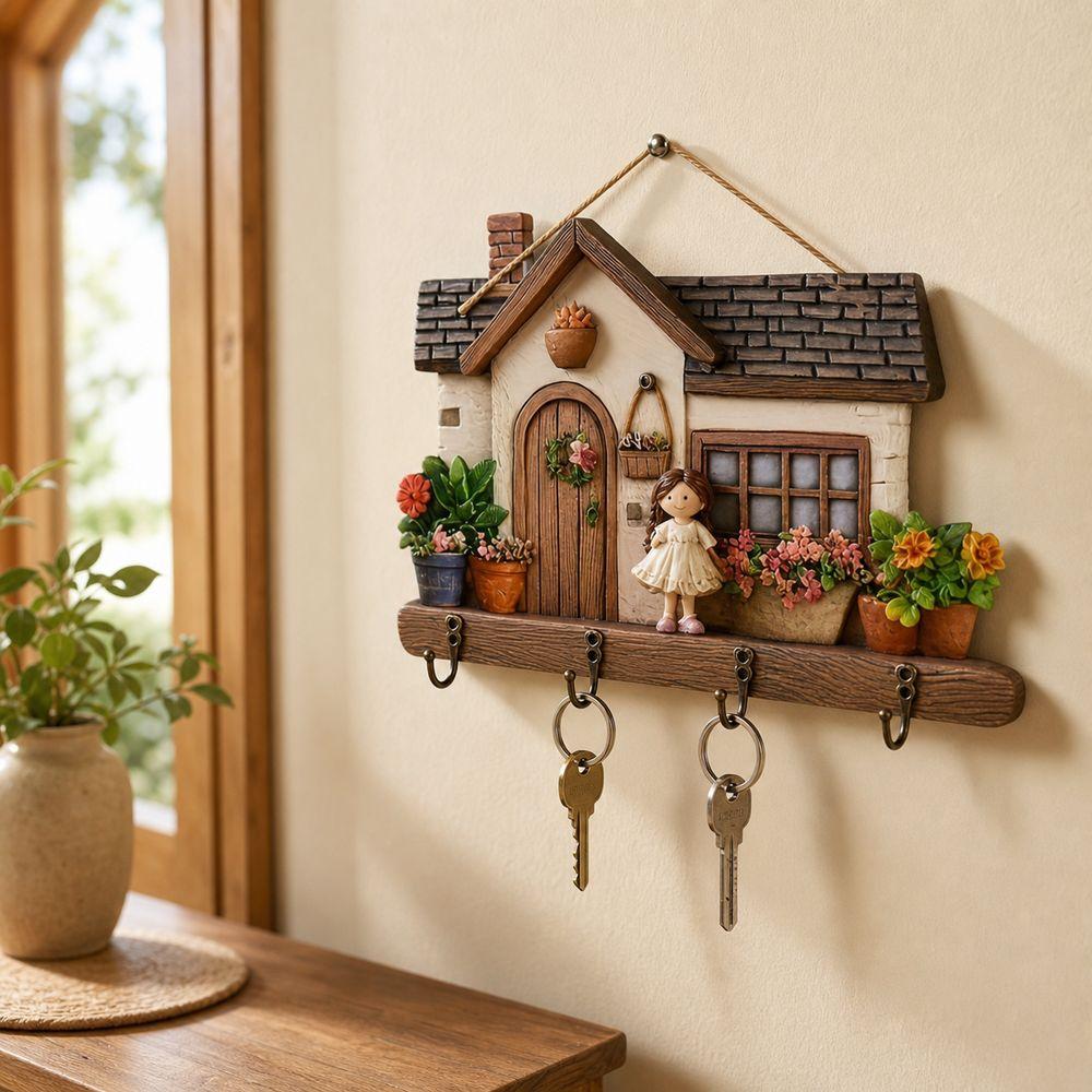 Wood House Key Holder 2D Flat Wall Key Rack New Decorative Key Hanger  Living Room Decor