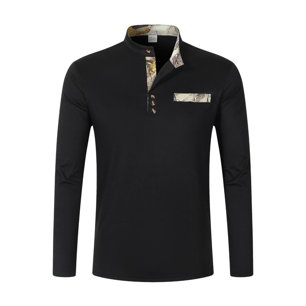 Мужская весенне-осенняя рубашка с воротником-стойкой, повседневная спортивная рубашка хенли с длинным рукавом