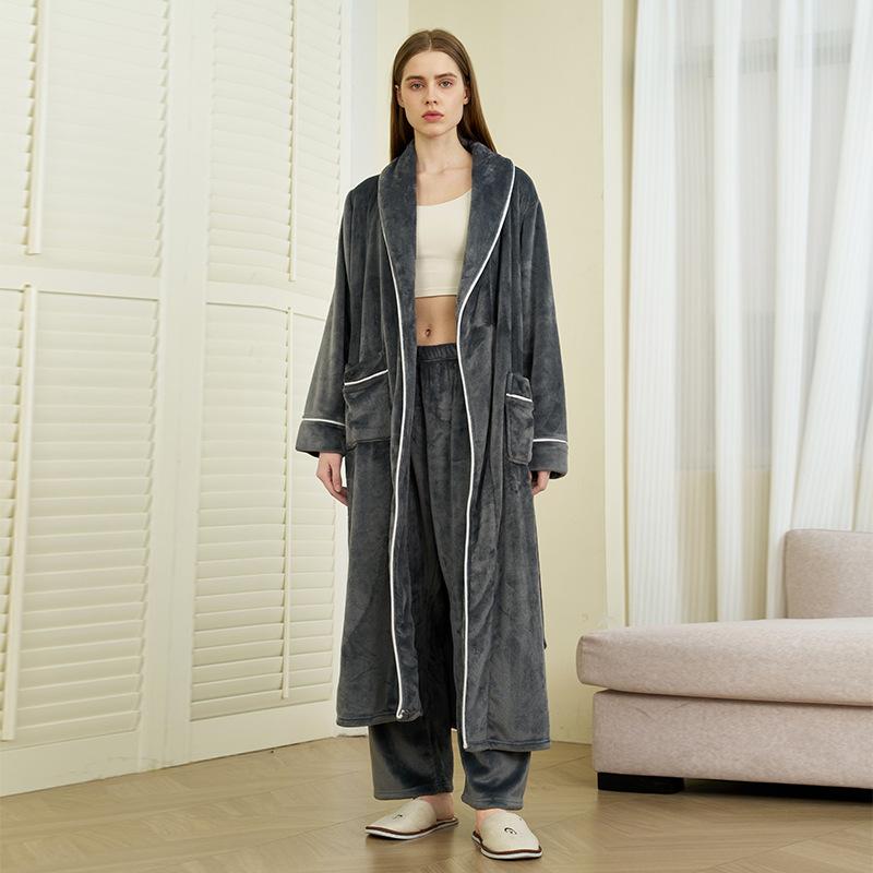 Men's Plush Fleece Robe Set Bathrobe Spa Robes With Pockets Soft Winter Shawl Collar Long Sleeve Robe Warm Pants Set for Men Fluffy Homewear Sleepwear