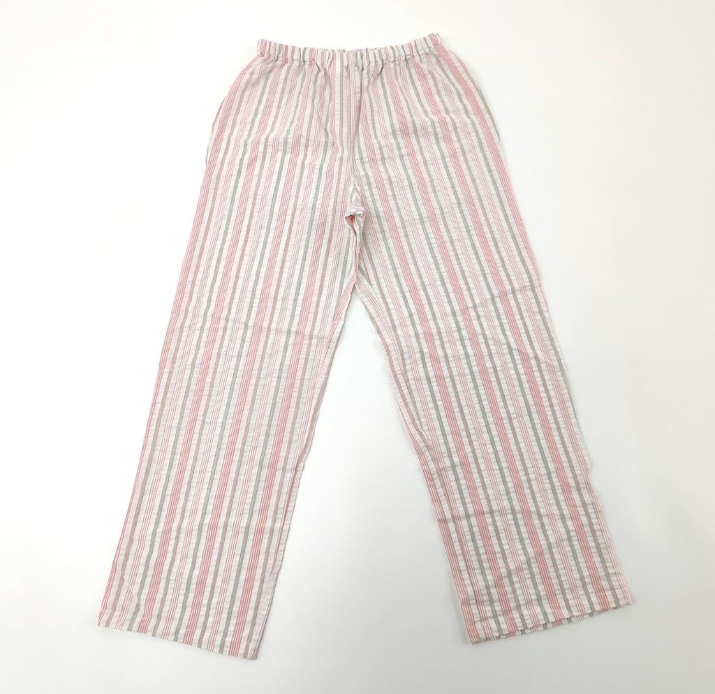 Takihyo EDWIN Long Sleeve Pajama Soccer Check and Stripe Shirt Pink Stripes Women's Set, 100% Cotton, Pattern, Open-Front Pajamas,