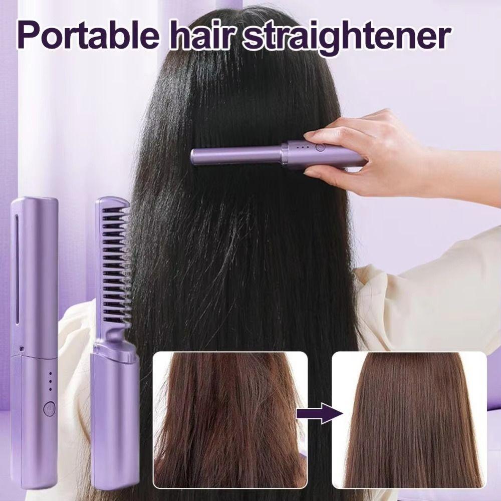 Rechargeable Hair Straightener 2 In 1 Fast Heating Comb Portable Lazy Wireless Hair Hot Comb  Women