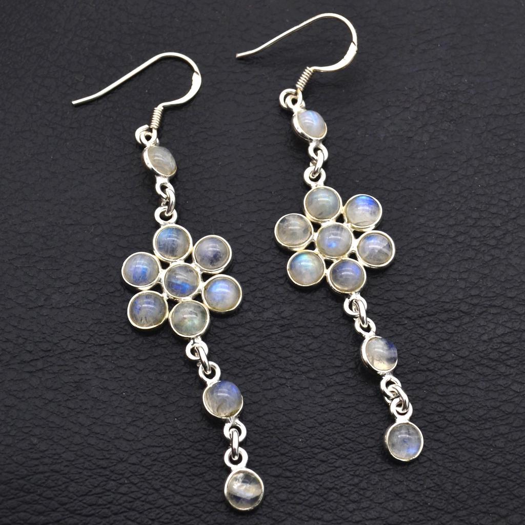 Natural Moonstone Gemstone 925 Sterling Silver Handmade Jewelry Women Dangle Earring