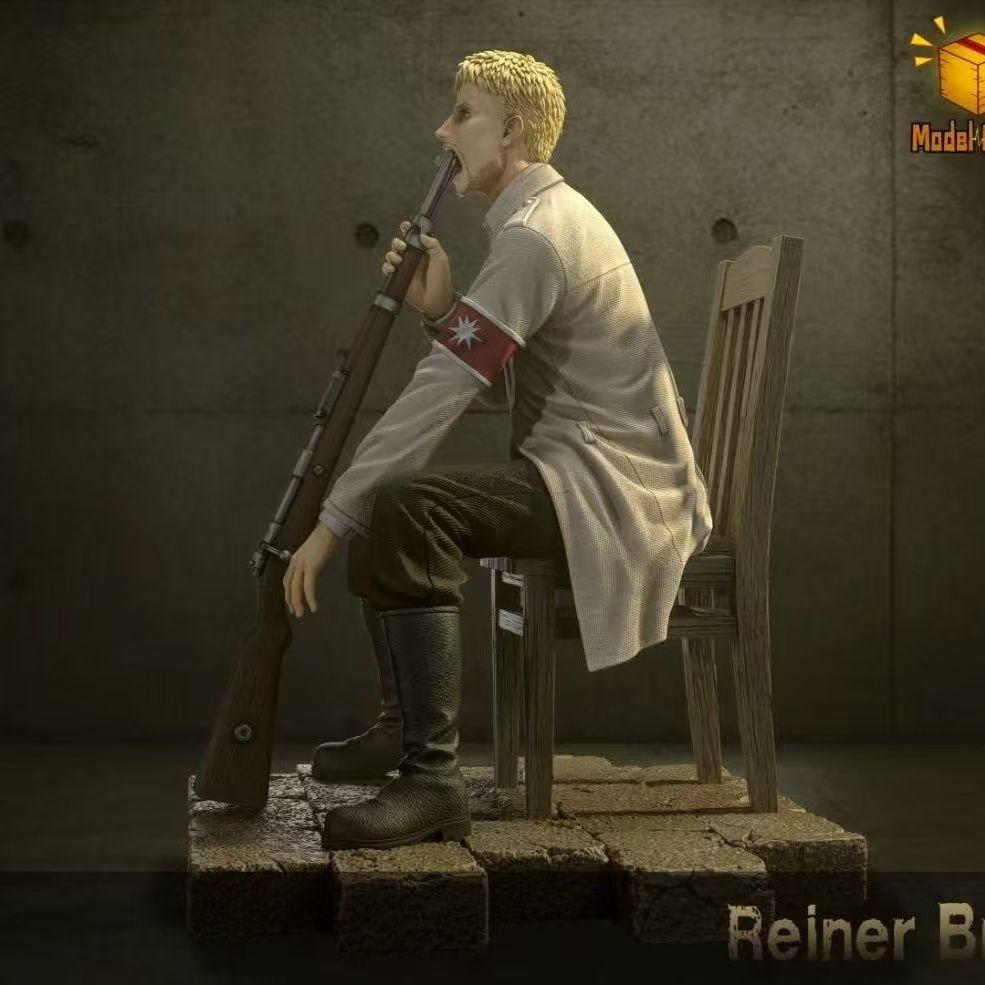 Attack on Titan: Shingeki no Kyojin Reiner Braun Chair Scene Figure Gun in Mouth Pose Anime Collectible Statue Toys Gifts