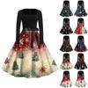 Women's Fashion Square Neck Casual Slim Christmas Printed Long Sleeve Dresses