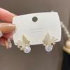 Rhinestone Butterfly Imitation Pearl Dangle Earring for Women Animal Temperament Jewelry Christmas Gift