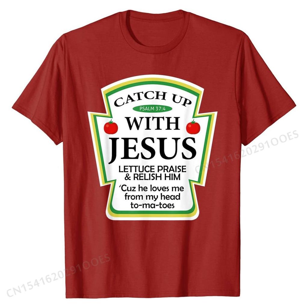 Футболка Catchup With Jesus Смешная христианская футболка Милый персонализированный топ Футболки Хлопок Мужские топы Рубашки Персонализированные