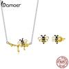 BAMOER, стерлинговое серебро 925 пробы, эмаль, шмель и сладкий мед, блестящее ожерелье и серьги-гвоздики для женщин, модный комплект ювелирных изделий