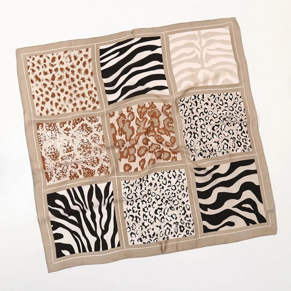 Nine-grid Leopard Print Scarf Men Women Autumn Winter Imitation Silk Scarf Clothes Bags Accessories Scarfs Shawl Headscarf